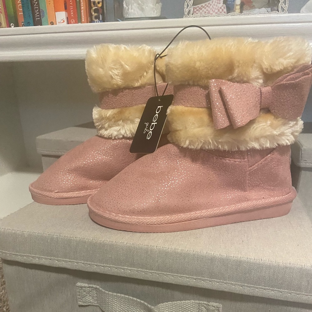 New Bebe Boots Shimmer Microsuede Faux Fur